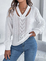 Cutout V-Neck Long Sleeve Sweater - £23.62 GBP