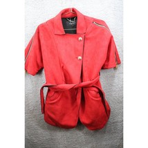 Coalition La Womens Jacket Red Zipper Trim Short Sleeve Faux Suede Belted S - £15.39 GBP