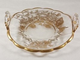 Viking Art Glass Janice Handled Lemon Plate with Silver City 22k Gold Fl... - £39.83 GBP