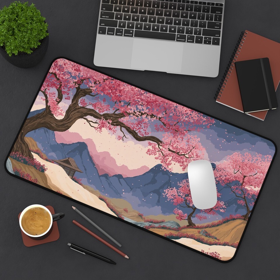 Cherry Blossom Desk Mat, Anime Mousepad, Zen Office Decor, Japanese Aesthetic Item image 5