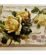Best Birthday Wishes Greeting Card 1910s Ribbon Embossed Roses Germany P... - $29.99
