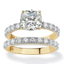 PalmBeach Jewelry 2.45 TCW Cushion-Cut Gold-Plated Silver CZ Bridal Ring Set - £96.21 GBP
