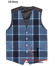 US Navy Tartan Kilt Vest For Men&#39;s Scottish Kilt Waistcoat 5 Button Vest  - £30.67 GBP