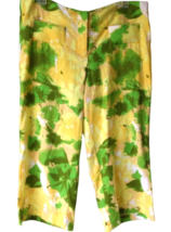 New Cato Yellow Green Linen Blend Wide Leg Capris 3/4 Pants Sz 12 Front Pockets - £11.67 GBP