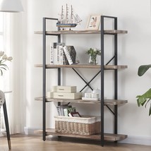 4-Tier Bookshelf,Vintage Industrial Book Shelf, Rustic Wood And Metal Bookcase A - £217.46 GBP