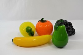 Hand Blown Glass Fruit Lemon Orange Grapes Pear Banana Murano Style Vtg ... - $48.37