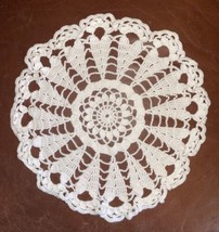 Vtg Hand Crocheted Doily Crochet Table Topper 10.5&quot; Round Scalloped Fine Detail - £11.17 GBP