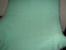 Green Hand Knitted Crochet Baby Blanket - £11.46 GBP