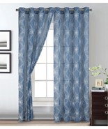 LOLA FLOWERS BLUE EMBROIDERY SHEER GROMMET CURTAINS DRAPES 2 PCS (110”x84”) - £39.10 GBP