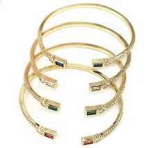 3Pcs Luxury Trendy Rainbow Zirconia Bracelets Gold Plated Open Cuff Bangles Wedd - £43.20 GBP