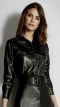 Handmade Shirt Genuine Stylish Lambskin Leather Designer Women Casual Black - £86.09 GBP