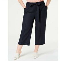 Bar III Womens Plus 14W Navy Blue Pockets Belt Cropped Linen Wide Leg Pants NWT - £20.04 GBP