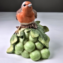 Vintage 4in Brown Gray BIRD with Orange Chest on Pile of Green Grapes Porcelain - $20.00