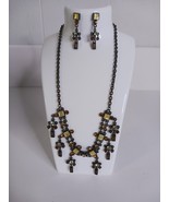 Beaded &quot;Felicia&quot; Necklace Earrings SET Enamel Beads Bronzetone - $510.12 MXN
