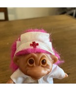 Dam Troll Doll! 4 1/2” Red Hair Amber Eyes! 1986! Dressed As A Nurse! - £19.46 GBP