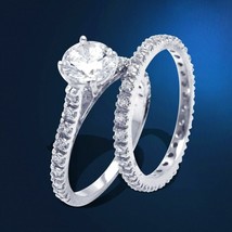 Engagement Ring Set 2.95Ct Round White Moissanite 14k White Gold Finish Size 8.5 - £107.89 GBP