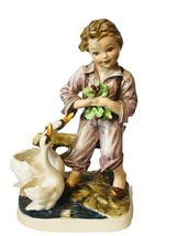 Capodimonte figurine sculpture SIGNED Italy boy goose geese swan gricci ... - $346.50