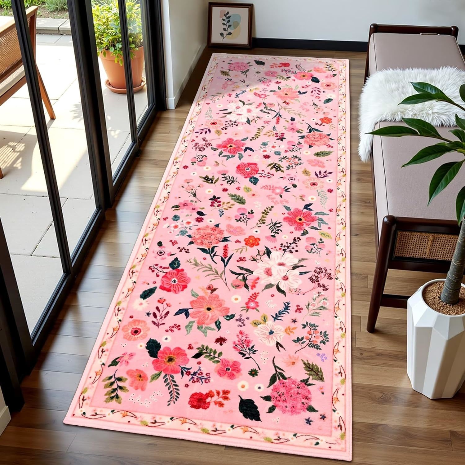 2X6 Runner Rug For Hallways, Washable Floral Rugs With Non Slip Backing,... - $39.97