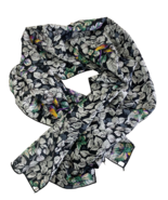 Bird Scarf Long Silky Black &amp; White with Tropical Parrot Birds Cruise Va... - $31.65