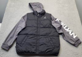 Jordan Puffer Jacket Boys Medium Gray Black Nylon Long Sleeve Hooded Ful... - $88.41 CAD