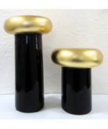 Rare Pair Jaru 1986 Mid Century Modern Black and Gold Mushroom Candle Ho... - €76,12 EUR