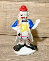 Vyg. Porcelain Clown Hobo Figurine Holding Umbrella Bag Taiwan 6&quot; Kitsch Odd - £9.35 GBP