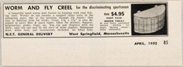 1952 Print Ad Worm &amp; Fly Fishing Willow Creels West Springfield,Massachusetts - £6.69 GBP