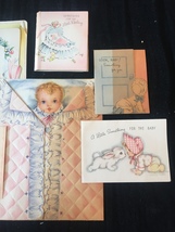 Set of 8 Vintage 40s illustrated Birth/Baby card art (Set B) image 4