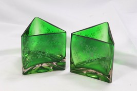Green Triangle Votive Candle Holder Christmas Snowflakes 3.5&quot; Set of 2 - £14.13 GBP