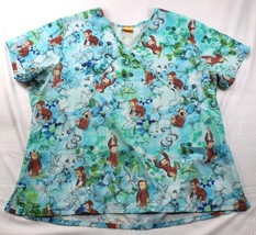 Curious George Print Scrub Top Short Sleeve V-Neck Universal Studios XXL - $11.65