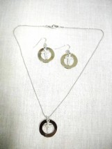 New Silver Tone Round Geo Shape W Crystal Cross Dangles Necklace &amp; Earrings Set - £6.37 GBP