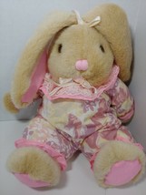 Goffa tan Bunny Rabbit Plush pink ears floral flowers outfit ribbons lace collar - £15.02 GBP