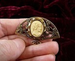 (CT1-35) tiny LADY CAMEO on fan brass white COLOR Pin Pendant Jewelry br... - $27.10
