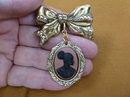 CA10-147 RARE African American LADY brown + black CAMEO brass bow Pin Pendant - £26.86 GBP