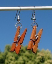 New Handcrafted Real Miniature Working Wooden Clothespin Earrings FREE SHIPPING - £9.62 GBP