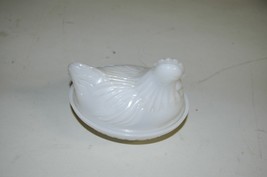 Vintage Milk Glass Hen on Nest Rooster White Small 4.25 Inches - £15.71 GBP