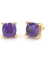 Amethyst 6mm Cushion Stud Earrings in 10k Yellow Gold - $379.93 CAD