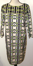 New Womens Jones New York Collection Graphic Dress Green 8 Black White Tan Zip - $148.50