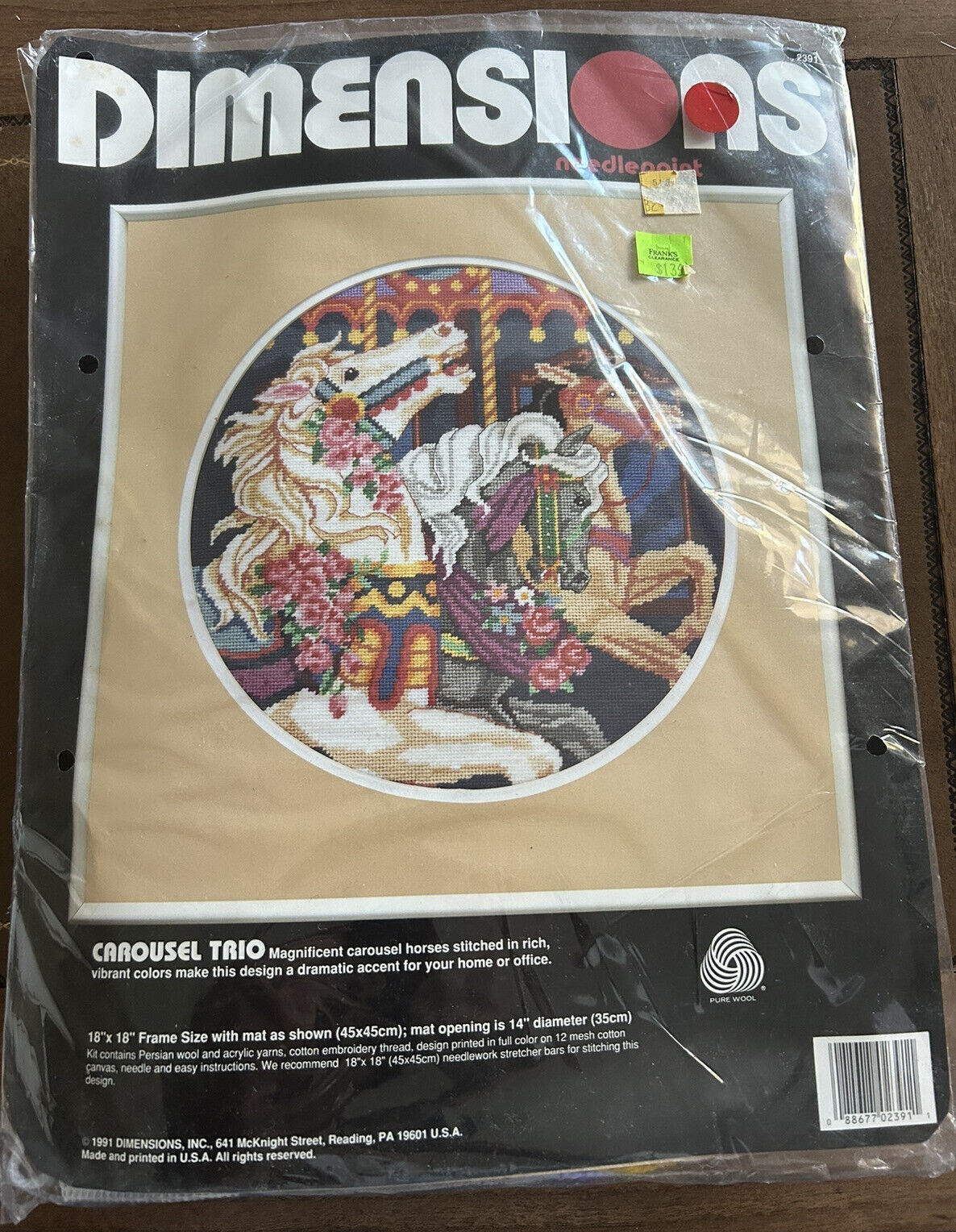 Vintage Dimensions Carousel Trio 2391 Needlepoint 14” Sealed Package 1991 - $15.83