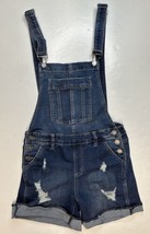 Kancan Denim Shortalls Womens Small Blue Jean Shorts Bibs Distressed Holes Fray - £20.91 GBP