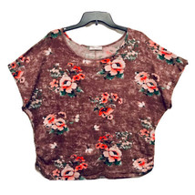 Rue Ju Ju Womens 3X Sable Brown Peony Print Ruched Sides Short Sleeve Sw... - £10.35 GBP