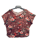 Rue Ju Ju Womens 3X Sable Brown Peony Print Ruched Sides Short Sleeve Sw... - $12.95