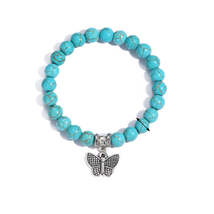 Turquoise &amp; Silver-Plated Butterfly Beaded Stretch Bracelet - £10.96 GBP
