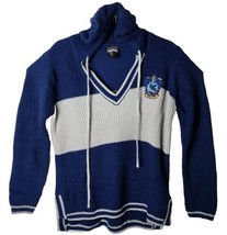 Harry Potter Women M Ravenclaw Blue Crest Spell Out Knitted Sweater Hoodie - £45.96 GBP