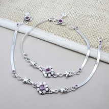 Cute Indian Women style Real Oxidized 925 Silver CZ Anklets Ankle 10.5&quot; - £71.76 GBP