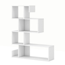 5-Tier S-Shaped Bookshelf Geometric Z-Shelf Bookcase with Open Cubes-Whi... - $78.99