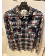 MEN&#39;S GUYS ON THE BYAS FLANNEL WOVEN HARRIS TWILL BLUE PLAID SHIRT NEW $55 - £31.41 GBP