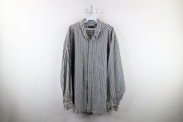 Vintage 90s Streetwear Mens XL Faded Striped Color Block Denim Jean Button Shirt - £31.10 GBP