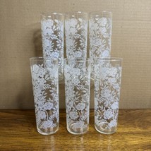 Libbey White Roses Iced Tea Highball Glasses Set of 6 Drinking Retro Vin... - £59.93 GBP