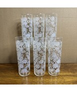 Libbey White Roses Iced Tea Highball Glasses Set of 6 Drinking Retro Vin... - $80.00
